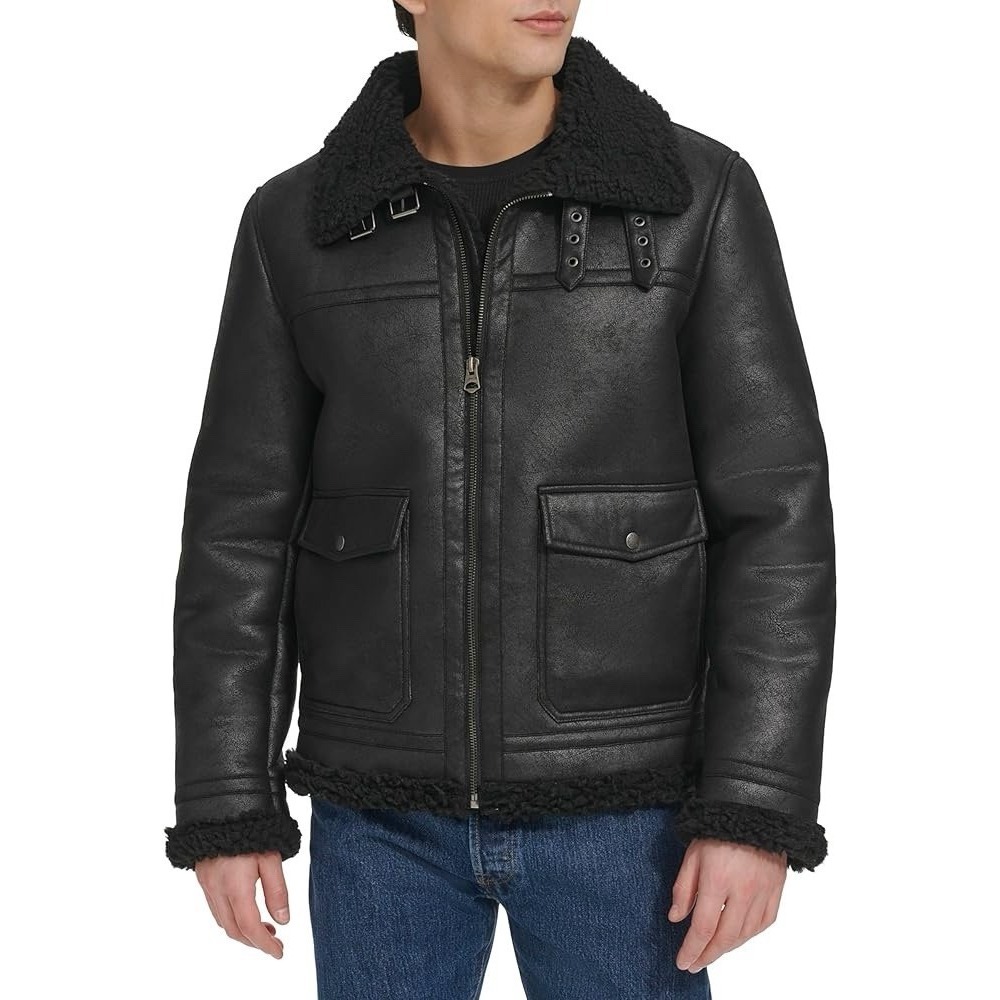 NWT Levi's Faux Shearling Aviator Rancher‎ Bomber Jacket Size Medium Black